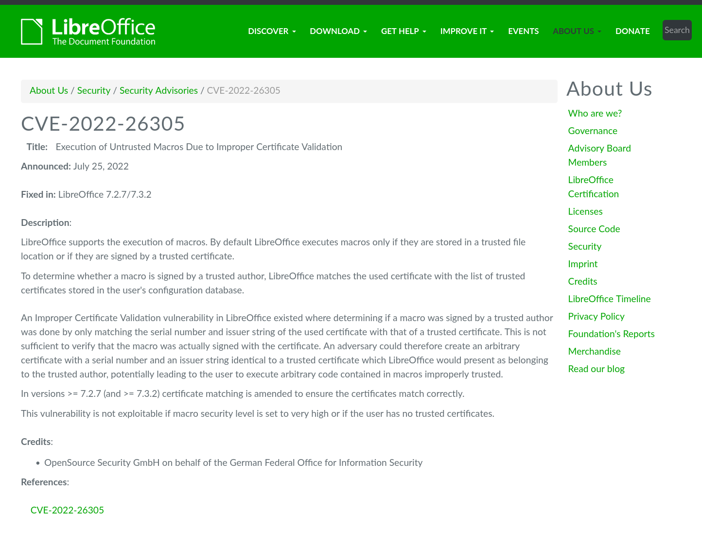 Libreoffice advisory